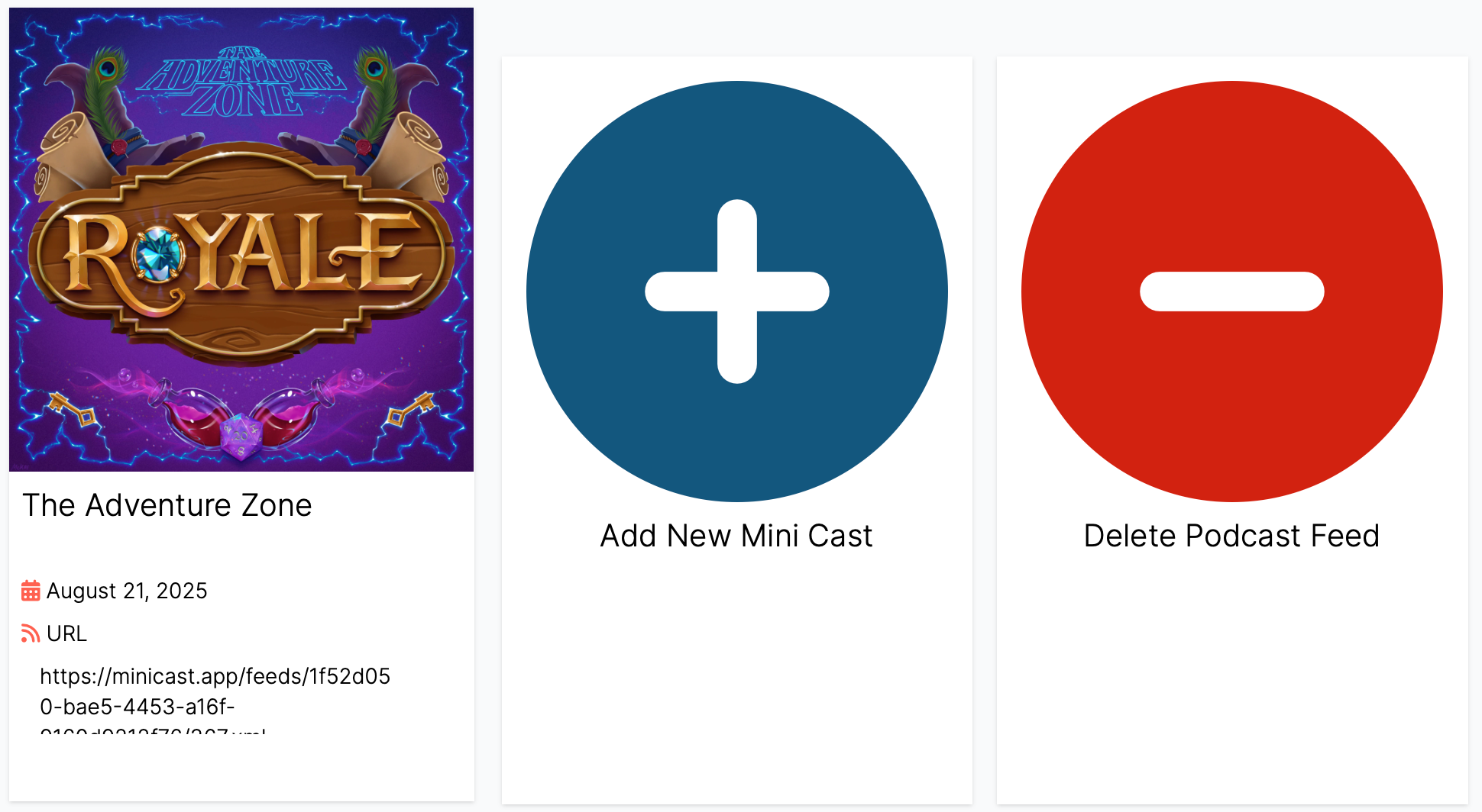 The Minicast dashboard showing the fixed podcast.